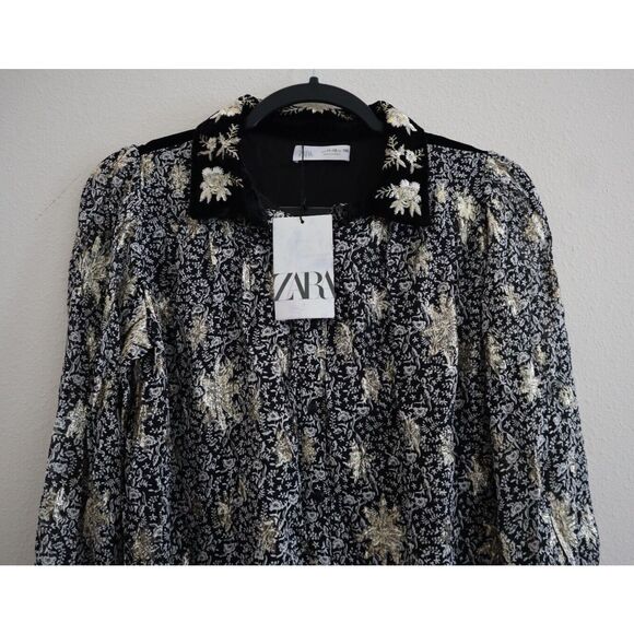 Zara Girl's Sz 11-12 Black/Gold Embellished Velvet Button Down Party Dress - Picture 3 of 12